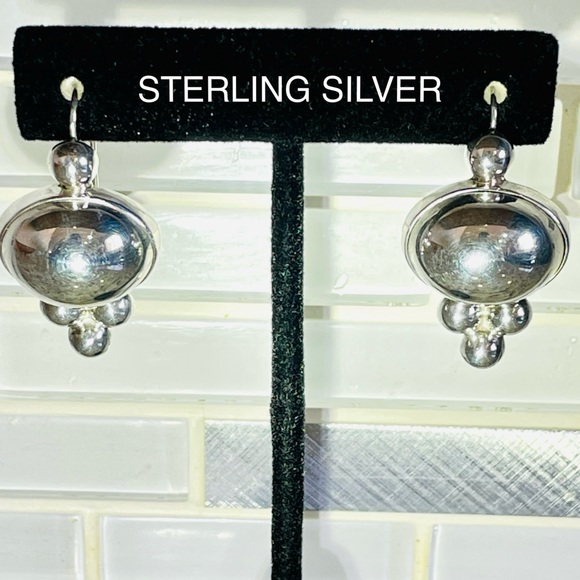 925 STERLING SILVER MEXICO DOME OVAL EARRINGS PUFFY ORB DANGLE DROP BEADED STUD - Picture 2 of 8